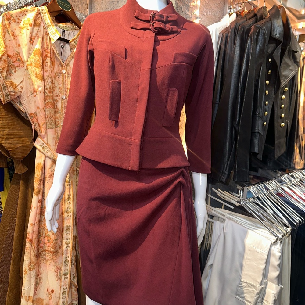 Byron Lars Suit with Skirt in Deep Burgundy